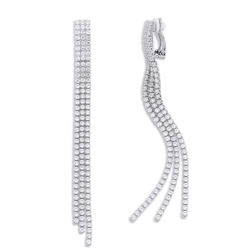 YOQUCOL Cubic Zirconia Crystal Long Drop Dangle Tassel Clip On Earrings CZ Not Pierced For Women - Image 1